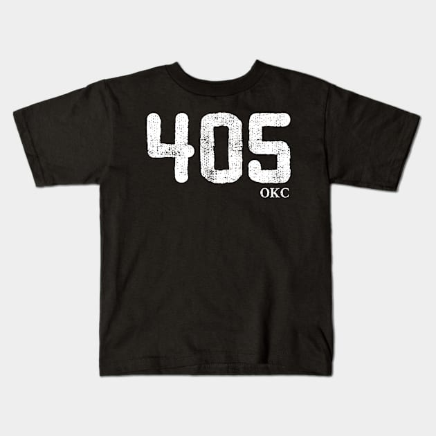 405 Oklahoma Area Code, distressed vintage design for Oklahoma City Kids T-Shirt by Gold Wings Tees